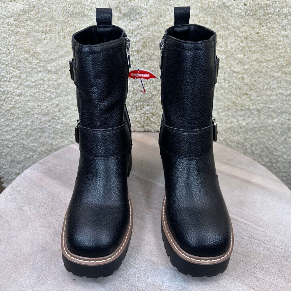 Blondo Reno Womens Size 8.5 Combat Boots Black Waterproof Leather Heel Boots New - Picture 6 of 12